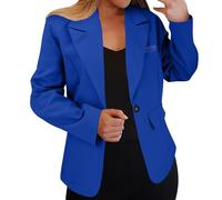 Blazer casual de manga larga con cuello de solapa frontal abierto para mujer, chaqueta con bolsillos para el trabajo y la oficina, azul, S
