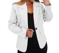 Blazer casual de manga larga con cuello de solapa frontal abierto para mujer, chaqueta con bolsillos para el trabajo y la oficina, blanco, XXL