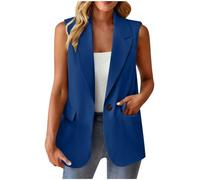Blazer - Chaleco deportivo elegante sin mangas para mujer, monocolor, chaqueta de traje de oficina con botones y bolsillos, #02 Azul, L