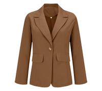 Blazer - Chaqueta corta y elegante para mujer, deportiva, larga, marrón, con botones, chaqueta de entretiempo, monocolor, sudadera, solapa, trajes de negocios, chaqueta de primavera, café, S