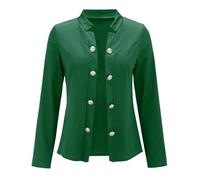 Blazer Chaqueta de entretiempo elegante para mujer, de un solo color, ligera, fina, con solapa, con bolsillos, doble botonadura, abierta, para negocios, para el tiempo libre, verde, XL