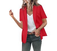 Blazer - Chaqueta de traje de manga corta para mujer, con frente abierto, chaqueta corta para otoño, chaqueta de entretiempo, cuello de solapa, chaqueta de trabajo, oficina, ropa de negocios