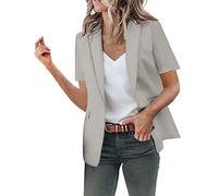 Blazer - Chaqueta de traje de manga corta para mujer, con frente abierto, chaqueta corta para otoño, chaqueta de entretiempo, cuello de solapa, chaqueta de trabajo, oficina, ropa de negocios