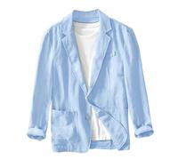 Blazer Chaqueta deportiva y elegante de lino para mujer, de manga larga, de verano, informal, de algodón y lino, con botones, holgada, para el tiempo libre, azul, XL