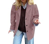 Blazer - Chaqueta elegante para mujer, con cuello de solapa, chaqueta de entretiempo, trabajo, oficina, ropa de negocios, monocolor, cómoda chaqueta para el tiempo libre, Rosa., M