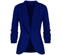 Blazer - Chaqueta larga para mujer, deportiva y elegante, con manga 3/4, ligera, para verano, para negocios, oficina, monocolor, con frente abierto, corte ajustado, informal, elegante, azul celeste