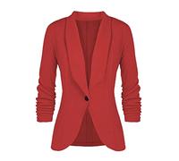 Blazer - Chaqueta larga para mujer, deportiva y elegante, con manga 3/4, ligera, para verano, para negocios, oficina, monocolor, con frente abierto, corte ajustado, informal, elegante, rojo, 3XL