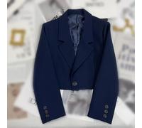 Blazer corto de manga larga para mujer, elegante chaqueta de oficina para comodidad durante todo el día (azul oscuro)