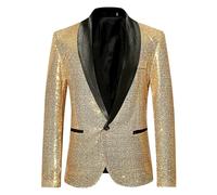 Blazer De Hombre con Lentejuelas Brillantes Solapa De Chal Chaqueta De Traje Brillante De Un Botón Chaqueta Formal De Fiesta Esmoquin Brillante Chaqueta De Cena para Fiesta Boda Banquete Gradu