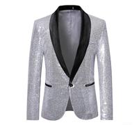 Blazer de lentejuelas estilo caballero para hombre, ideal para actuaciones en discotecas (XL plateado)