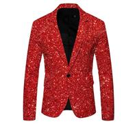 Blazer de lentejuelas para hombre, color liso, brillante, chaqueta de traje, elegante, chaqueta de negocios, botones, chaqueta de solapa, chaqueta delgada con bolsillos, chaqueta de trabajo ligera