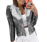 Blazer De Lentejuelas para Mujer Bolero Corto Chaqueta De Lentejuelas para Mujer Cárdigan Corto con Purpurina y Abertura Frontal para Ocasiones Festivas Blazer Elegante para Noche y Fiestas Negro 3