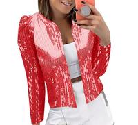 Blazer De Lentejuelas para Mujer Bolero Corto Chaqueta De Lentejuelas para Mujer Cárdigan Corto con Purpurina y Abertura Frontal para Ocasiones Festivas Blazer Elegante para Noche y Fiestas Rojo Xl