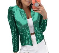 Blazer De Lentejuelas para Mujer Bolero Corto Chaqueta De Lentejuelas para Mujer Cárdigan Corto con Purpurina y Abertura Frontal para Ocasiones Festivas Blazer Elegante para Noche y Fiestas Verde X