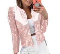 Blazer De Lentejuelas para Mujer Bolero Corto Chaqueta De Lentejuelas para Mujer Cárdigan Corto con Purpurina y Abertura Frontal para Ocasiones Festivas Blazer Elegante para Noche y Fiestas Rosa Xx