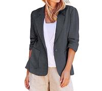 Blazer de lino de verano 2025 para mujer, ligero, manga fruncida, elástica, totalmente forrada, chaqueta de trabajo casual con bolsillos, chaquetas de lino para mujer, chaqueta de trabajo elástica con