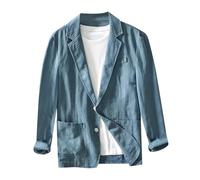 Blazer De Lino para Hombre Primavera Verano, Chaqueta De Traje Sencilla Versátil con Solapa Muesca, Abrigo Deportivo 2 Botones, Americana Casual con Bolsillo