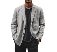 Blazer de Lino para Hombre, Traje de Dos Botonaduras, Chaqueta Deportiva Liviana de Ajuste Holgado, Chaqueta de Negocios para Oficina, Blazer de Color Sólido, Traje Versátil con Cuello en Pico