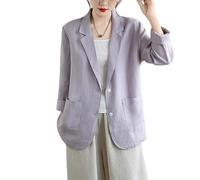 Blazer De Lino para Mujer Manga Larga Chaquetas Tipo Blazer Ligeras para Mujer Dos Botones Solapa con Muesca Traje De Oficina Elegante Abrigo De Oficina para Negocios Ropa De Abrigo Informal Morado