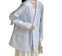 Blazer De Mujer 2026 para Negocios Casual Manga Larga Abotonado Frontal para Trabajo Oficina Elegante Y A La Moda Cuello En V con Encaje Y Cinta (Azul,S)