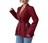 Blazer De Mujer - Blazer De Encaje para Mujer Sexy De Retazos De Malla Transparente Estilo Peplum Elegante Ajustado De Manga Larga con Un Botón Abierto Al Frente para El Trabajo Oficina Reuniones U