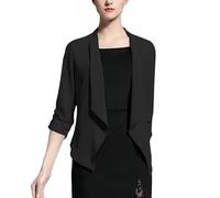Blazer De Mujer - Blazer De Gasa con Mangas 3/4 Fruncido para Mujer Ligero De Verano Transparente Tipo Chal Tipo Cárdigan Corto Elegante Fino Tipo Bolero para Vestido De Noche O Boda Color Negro Ta