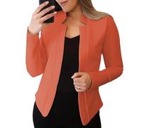 Blazer de Mujer, Blazer de Tweed a Cuadros, Primavera 2026, Cuello Alto, Chaqueta Trabajo Oficina, Naranja, Grande
