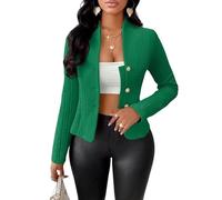 Blazer De Mujer - Chaqueta Blazer De Jacquard para Mujer con Botones Manga Larga Punto Trenzado Cárdigan Texturizado Entallada Estilo Bolero Chaqueta De Traje Elegante Formal De Moda Verde Talla XS