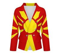 Blazer De Mujer Traje De Botón Cárdigan Abierto Al Frente Chaqueta De Trabajo Informal De Manga Larga para Damas Chaqueta De Traje De Negocios De Corte Entallado con Estampado Bandera Macedonia S