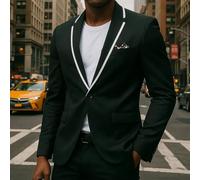 Blazer de negocios para hombre con un solo botón para traje ajustado, chaqueta casual de manga larga con solapa para novio, boda, fiesta, oficina, negro (2XL negro)