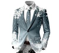 Blazer de Noel para Hombre con Estampado de copo de nieve Chaqueta de Navidad con botón Slim Fit con Bolsillos Chaquetas de Traje de Navidad Confort Chaqueta Blazer Hombre Carnaval Ocio para Navidad