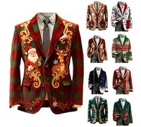 Blazer de pana para hombre, diseño vintage de Papá Noel, reno, chaqueta de manga larga con botones y solapa, abrigos de Navidad, trajes de Navidad, trajes de esmoquin, ropa exterior, disfraz festivo