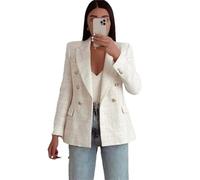 Blazer de Tweed con doble botonadura para mujer, estilo vintage, sólido, para el trabajo y la oficina, chaqueta de manga larga con bolsillo, beige, XL