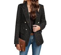 Blazer De Tweed para Mujer Chaqueta Informal De Manga Larga con Solapa y Doble Botonadura Elegante Chaqueta De Oficina De Negocios Chaqueta Blazer con Doble Botonadura (Negro 2,XL)