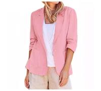 Blazer de Verano para Mujer, Ligera, Monocolor, con Solapa, con Mangas y Bolsillos, Elegante, Temperamento, Manga 3/4, Blazer de un botón, Corte Ajustado, Chaqueta