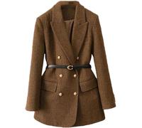 Blazer Elegante Retro Informal De Oficina Profesional para Mujer Blazer Clásico Cruzado De Manga Larga con Cinturón para Primavera Y Otoño (Marrón Oscuro,M)