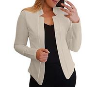 Blazer entallado de manga larga para mujer, chaqueta corta festiva beige elegante, chaqueta elástica moderna para mujer, chaqueta de gran tamaño, chaqueta de traje, informal, chaqueta de negocios