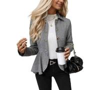 Blazer for Women Double Breasted Fitted Peplum Jacket for Work | Defined Waist Lapel Collar Double Breasted Closure Jacquard Texture Flared Ruffle Hem Long Sleeve Office Layering