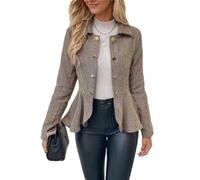 Blazer for Women Double Breasted Fitted Peplum Jacket for Work | Defined Waist Lapel Collar Double Breasted Closure Jacquard Texture Flared Ruffle Hem Long Sleeve Office Layering