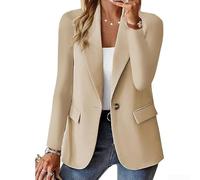 Blazer funcional de manga larga para mujer con cierre de botón y detalle de bolsillo, adecuado para vacaciones y club (M beige)