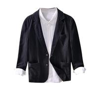 Blazer Hombre Americana Hombre Chaqueta Traje Algodón Lino Color Liso Bolsillos Casual Ligera con Solapa para Primavera Verano