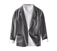 Blazer Hombre Americana Hombre Chaqueta Traje Algodón Lino Color Liso Bolsillos Casual Ligera con Solapa para Primavera Verano