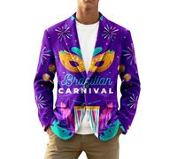 Blazer Hombre Casual Chaqueta de Pana con Estampado Carnaval Doble Botonada para Bodas, Fiestas y Chaqueta de Negocios Formal para Caballeros