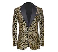 Blazer Hombre Mens Blazer Elegante Traje Lentejuelas Corte Entallado Solapa Un Botón Manga Larga Esmoquin Ideal Fiestas Nocturnas Espectáculos Cenas-Gold||L