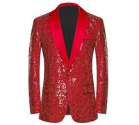 Blazer Hombre Mens Blazer Elegante Traje Lentejuelas Corte Entallado Solapa Un Botón Manga Larga Esmoquin Ideal Fiestas Nocturnas Espectáculos Cenas-Red||XS