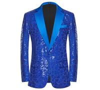 Blazer Hombre Mens Blazer Elegante Traje Lentejuelas Corte Entallado Solapa Un Botón Manga Larga Esmoquin Ideal Fiestas Nocturnas Espectáculos Cenas-Blue||XL