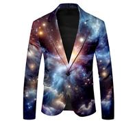 Blazer Hombre Rock Chaqueta Traje Invierno - Traje Informal Ajustado de Moda británica con Estampado Digital de Estrellas y un botón para Hombre