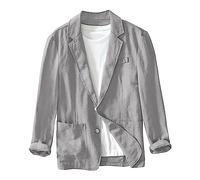 Blazer Hombre Verano Lino, Americana Hombre Casual Talla Grande Manga Larga Holgados Solapa Cazadora con Botones Color Sólido Moda Cómodo Blazer Lino Abrigo con Bolsillos para Uso Diario