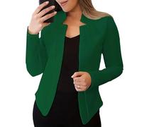 Blazer Informal para Mujer, Blazer de Tweed a Cuadros, Primavera 2026, Cuello Alto, Chaqueta de Trabajo Oficina, Verde, Grande