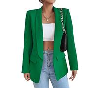 Blazer largo casual para mujer, con frente abierto, chaqueta de trabajo de oficina con bolsillos, verde, M